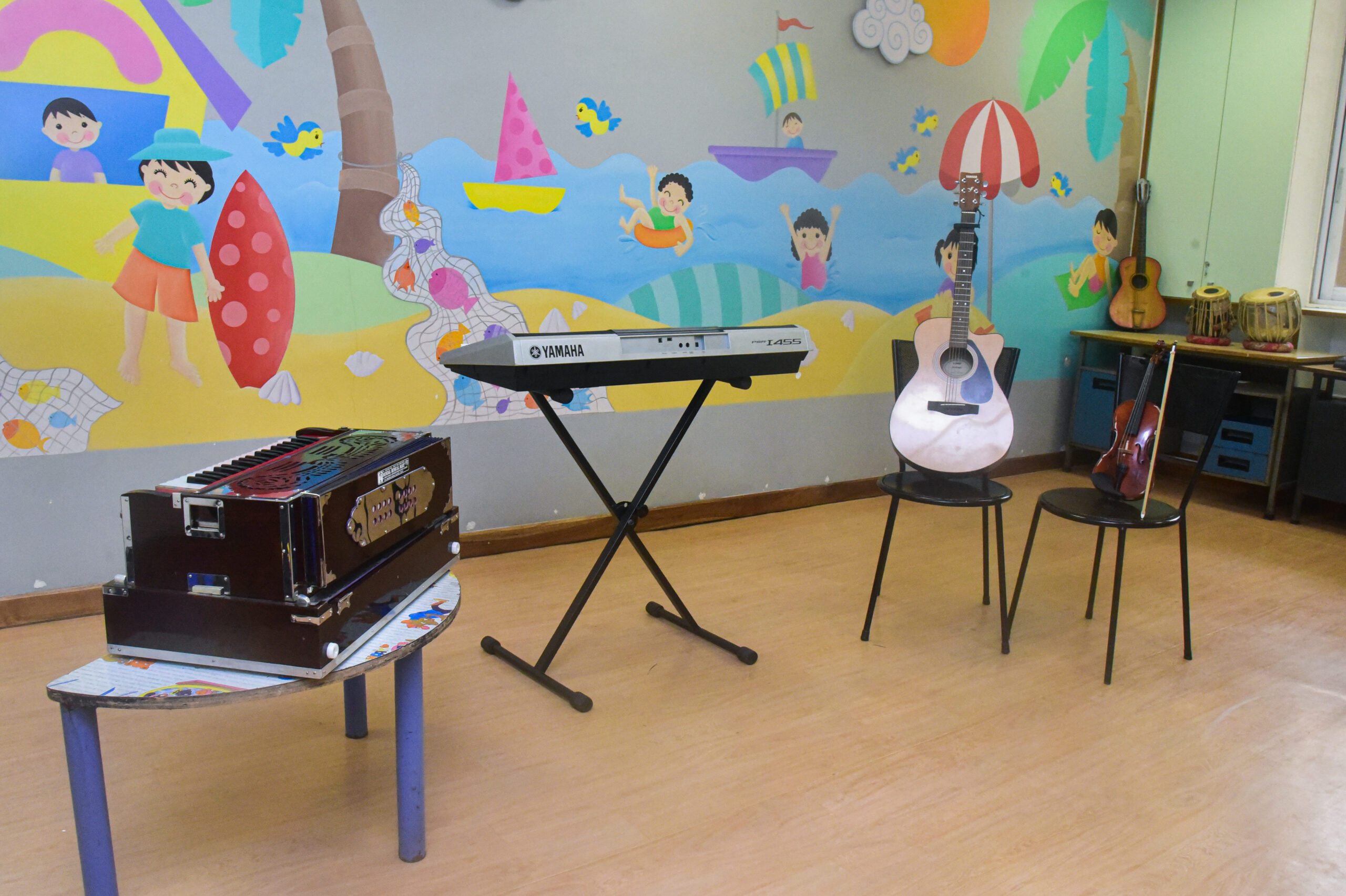 Music room and mini auditorium for performance and confidence-building 